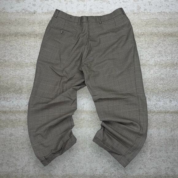 Jos A Bank Dress Pants Tan Houndstooth 100% Wool Baggy Wide Leg Pleated Front - Picture 1 of 4